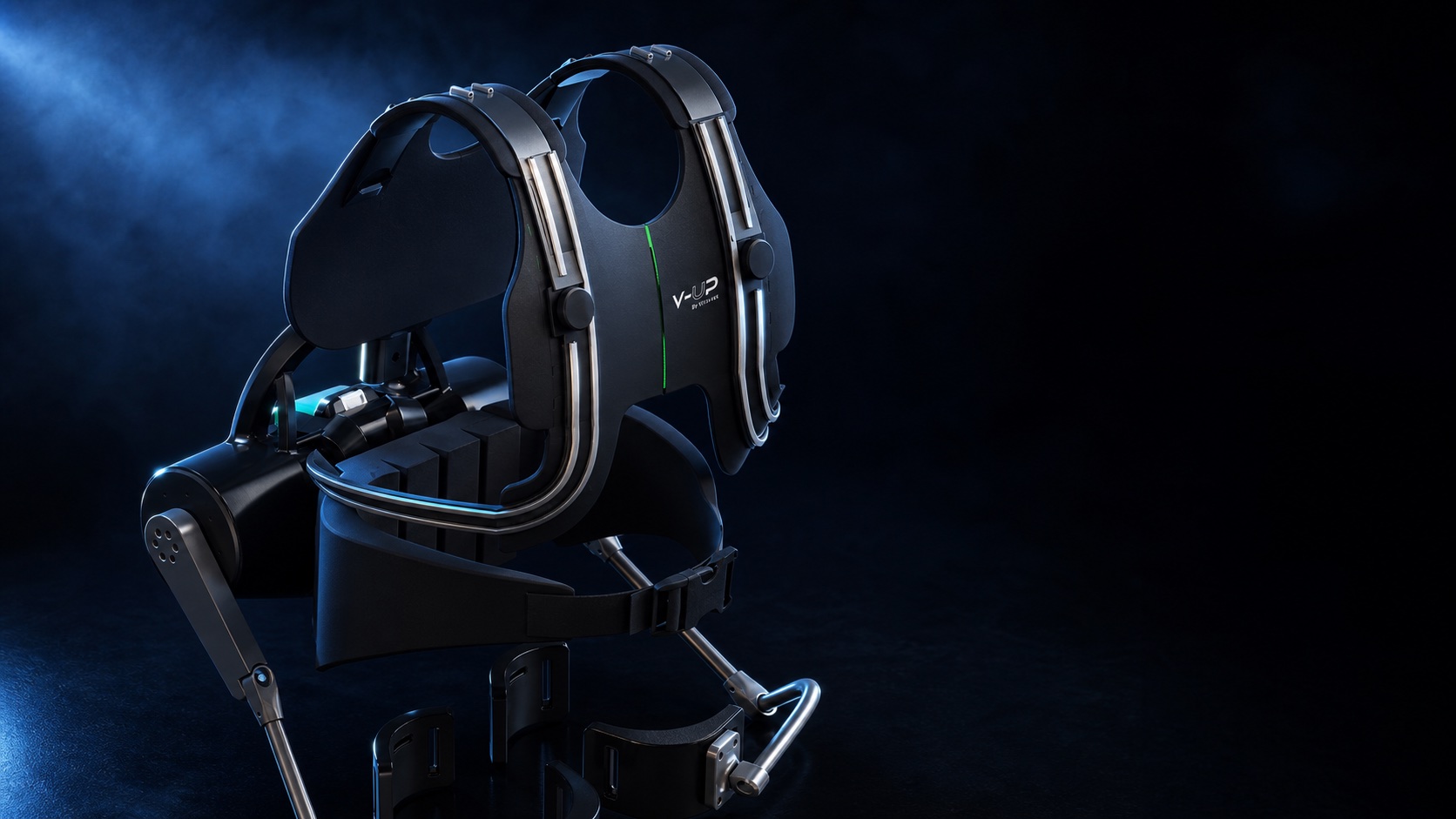 V-UP industrial wearable robotic system in a cinematic studio